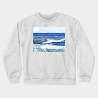 Female Surfer on Yupo Paper Crewneck Sweatshirt